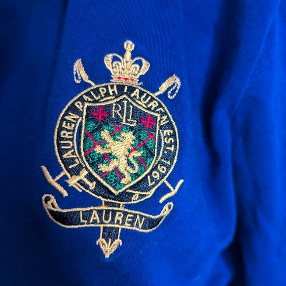Blue Long Sleeve Polo Shirt with Embroidered Crest - Picture 5 of 7